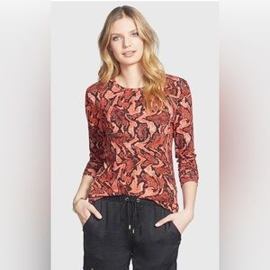 Michael Kors Hot Coral Snakeskin Stretch Knit Blouse Crewneck Tee Top Sz 2XL